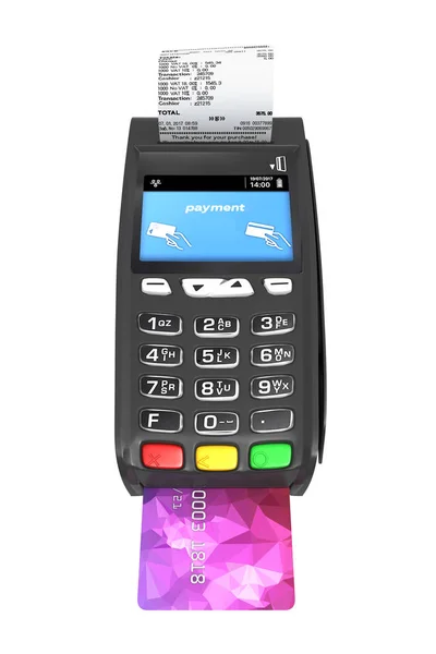 Kort betalning terminal kassaterminal med kreditkort och kvitto — Stockfoto