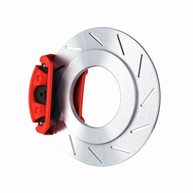 Otomobil fren sistemi. Araba parçası çelik fren disk üzerinde beyaz bac