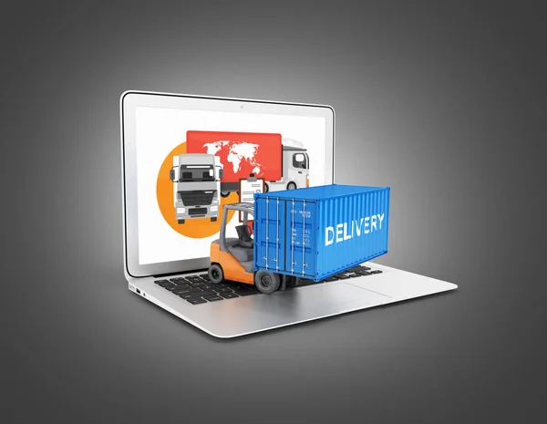 Delivery concept Cargo container with a forklift placed on a lap