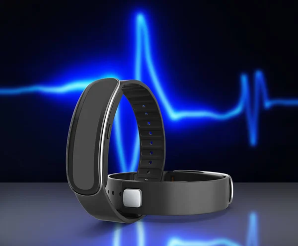 Fitness-Armband Smart Watch auf Pulslinie Hintergrund 3d — Stockfoto