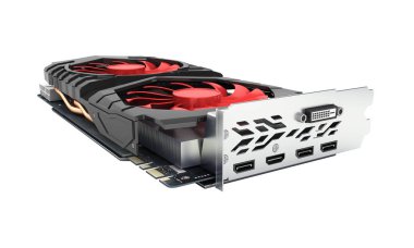 Video grafik kartı GPU izole beyaz arka plan üzerinde 3d render wi