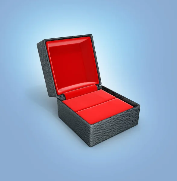 Caja de regalo abierta con material rojo vista lateral interior en gradien azul — Foto de Stock