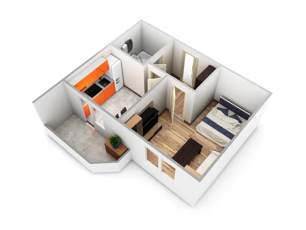 Interior apartamento sin techo perspectiva vista apartamento diseño 3d — Foto de Stock