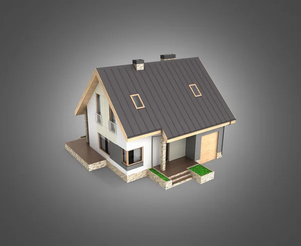 Illustratie van een modern huis met een garage geïsoleerd op grijs gr — Stockfoto