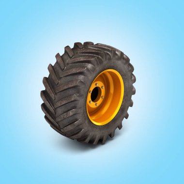 Mavi degrade arka plan 3D kamyon tekerlek perspektif görünümü