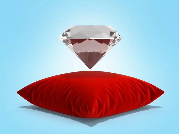 Diamant på en kudde på blå tonad bakgrund 3d render — Stockfoto
