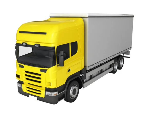Gele levering vrachtwagen perspectief te bekijken op witte achtergrond 3D — Stockfoto