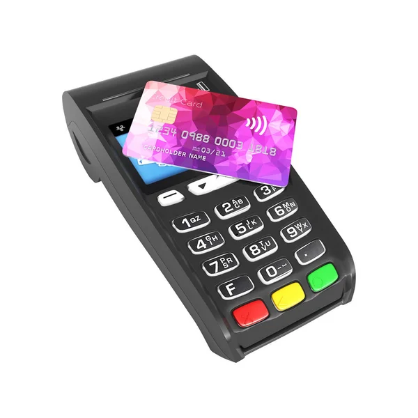 Kort betalning terminal Pos terminal med kreditkort isolerad på — Stockfoto