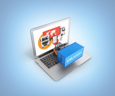 Teslimat kavramı kargo konteyner forklift ile bir tur üzerinde yer