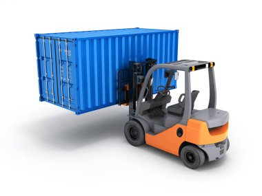 Beyaz izole konteyner nakliye kargo taşıma forklift