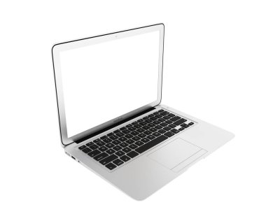 Boş ekran üzerinde beyaz izole ile modern dizüstü bilgisayar arka plan 3d 
