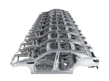 Beyaz 3d illüstrasyon w üzerinde izole üst üste dizilmiş araba organları