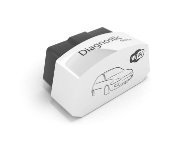 Beyaz arka plan üzerinde 3d illust izole Obd2 kablosuz araba tarayıcı