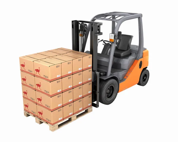 Forklift truck with boxes on pallet perspective view without sha — Stock Photo, Image