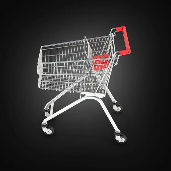 Szupermarket shopping cart a fekete háttér, 3d — Stock Fotó