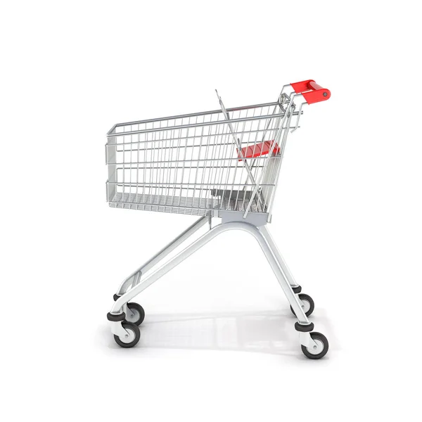 Szupermarket shopping cart oldalnézetből a fehér háttér, 3d — Stock Fotó