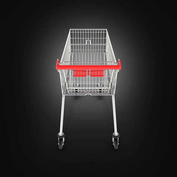 Σούπερ μάρκετ shopping cart ΠΙΣΩ ΟΨΗ σε μαύρο φόντο 3d — Φωτογραφία Αρχείου