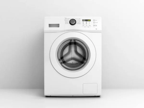 Vooraanzicht van het wasmachine op een witte muur achtergrond 3d afb — Stockfoto