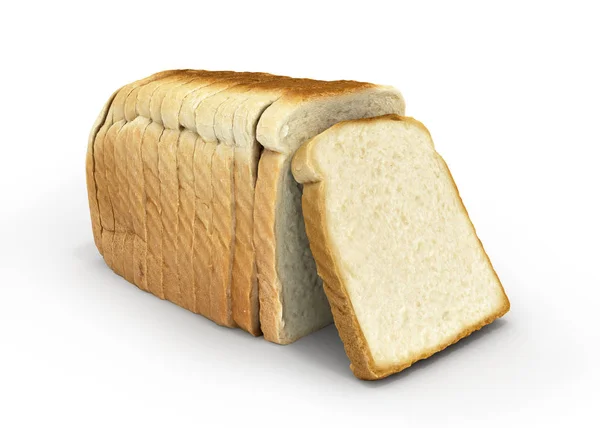 Skivat bröd isolerad på vit bakgrund 3d — Stockfoto
