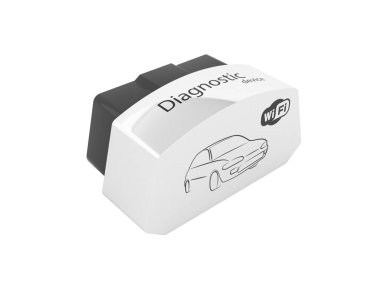 Beyaz arka plan üzerinde 3d illust izole Obd2 kablosuz araba tarayıcı
