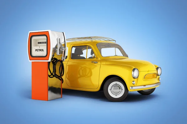 Retro-Auto steht an der Tankstelle beim Tanken Illustration — Stockfoto