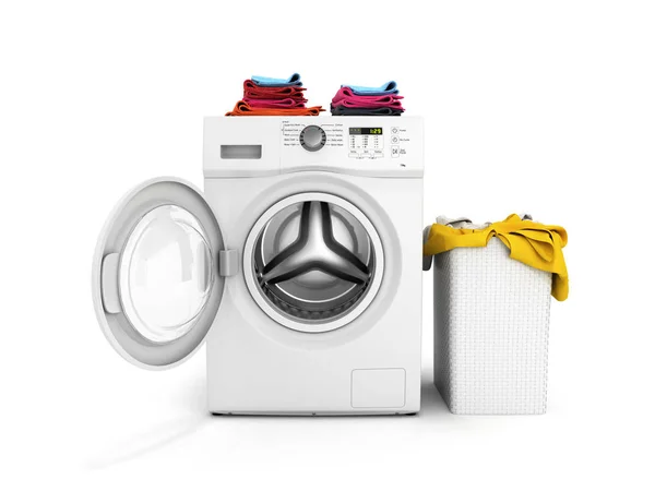 Concept van wassen kleding wasmachine met een open deur col — Stockfoto