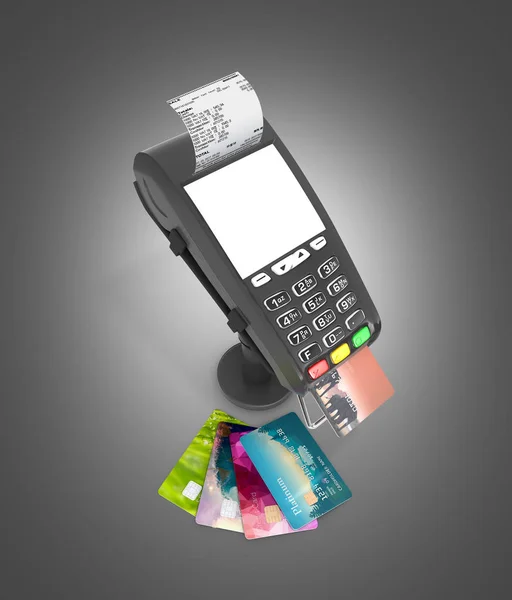 Terminal de pago con tarjeta Terminal de punto de venta con tarjetas de crédito y recibo —  Fotos de Stock