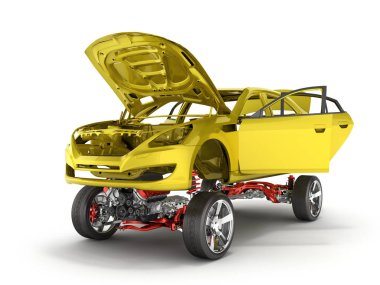 Vücut ve süspansiyon arabanın ile tekerlek ve motor Undercarria