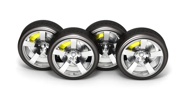 Autoräder mit Bremse isoliert auf weißem Hintergrund 3d — Stockfoto