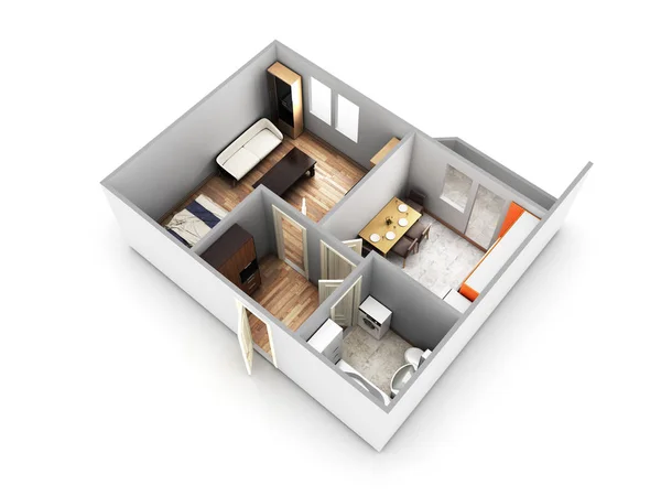 Apartamento interior sin techo diseño de apartamento 3d render — Foto de Stock