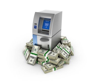 100 dolarlık tarafından çevrili atm banka para makine küme içinde bankrolls