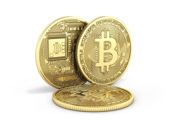 Bitcoin 3d izometrik fiziksel bit sikke altın dijital Döviz 