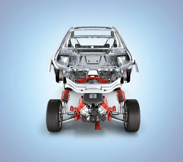 Корпус и подвеска автомобиля с колесом и двигателем Undercarria — стоковое фото