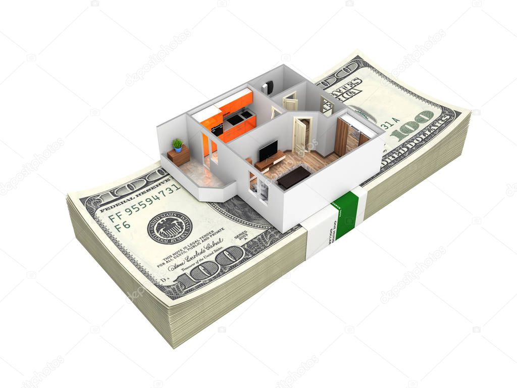 Concept of purchase or payment for housing Apartment layout with