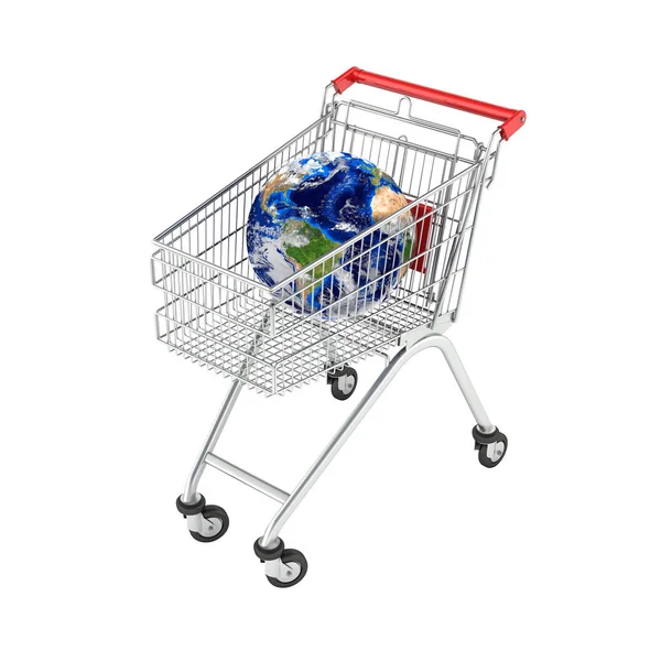 Shopping trolley globe concept supermarket shopping cart with gl — Stock Photo, Image