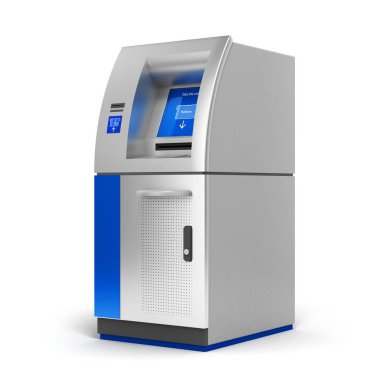 ATM banka para makine Isolated üzerinde beyaz 3d