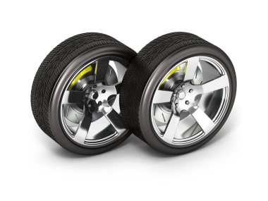 Araba tekerlek üzerinde beyaz izole fren arka plan 3d