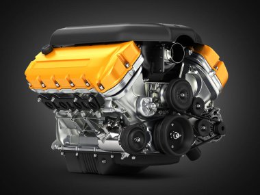 Otomotiv Motor perspektif görünüm siyah degrade arka plan üzerine 