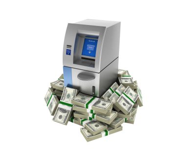 100 dolarlık tarafından çevrili atm banka para makine küme içinde bankrolls