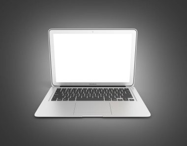 Boş ekran siyah gradeient arkasında izole ile modern dizüstü bilgisayar