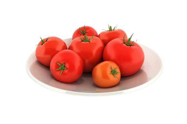 Fresh tomatoes on a plate without shadow on white background 3d — Stock Photo, Image