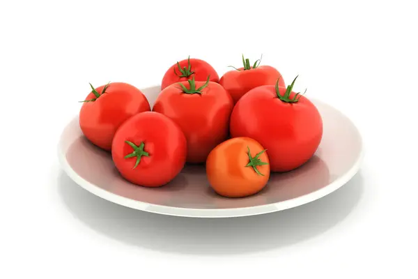 Fresh tomatoes on a plate isolated on white background 3d — Stock Photo, Image