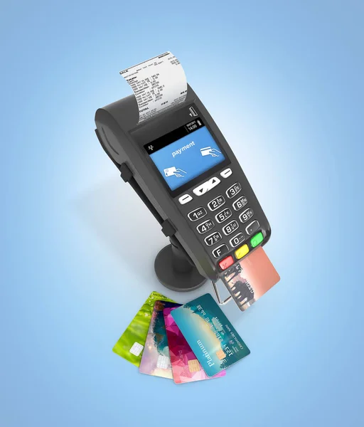 Terminal de paiement par carte terminal POS avec cartes de crédit et reçu — Photo