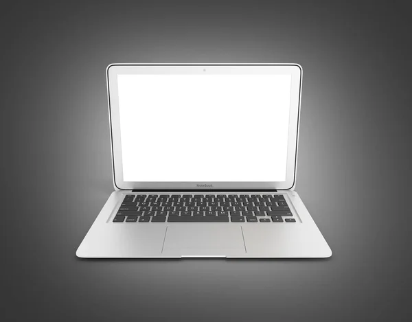 Сучасний ноутбук з порожнім екраном ізольовано на чорному класі назад — стокове фото