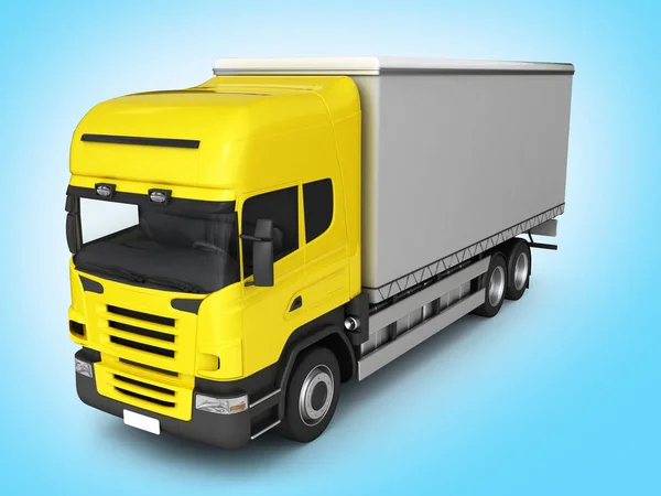Жовтий вид на перспективу доставки вантажівки на синьому фоні 3D — стокове фото