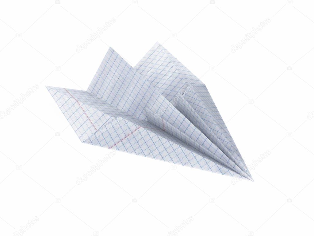 paper plane made with graph paper without shadow on white backgr