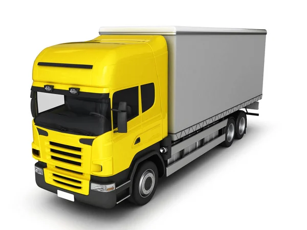 Gele bestelwagen op een witte achtergrond. 3D illustratie. — Stockfoto
