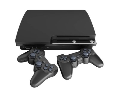 Beyaz arka planda izole joystick ile siyah oyun konsolu w