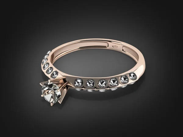 Guld ring med diamant smycken koncept på svart lutning backgro — Stockfoto