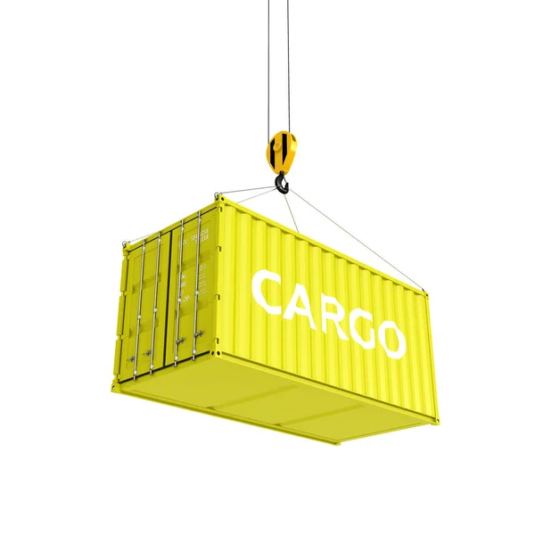 Грузовой контейнер желтого цвета с доставкой надписи — стоковое фото